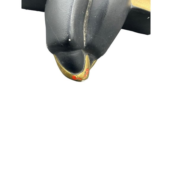 Vintage 1940s ABCO Chalkware Plaster Wall Plaque Asian Girl Hat Baskets Black - Picture 8 of 9